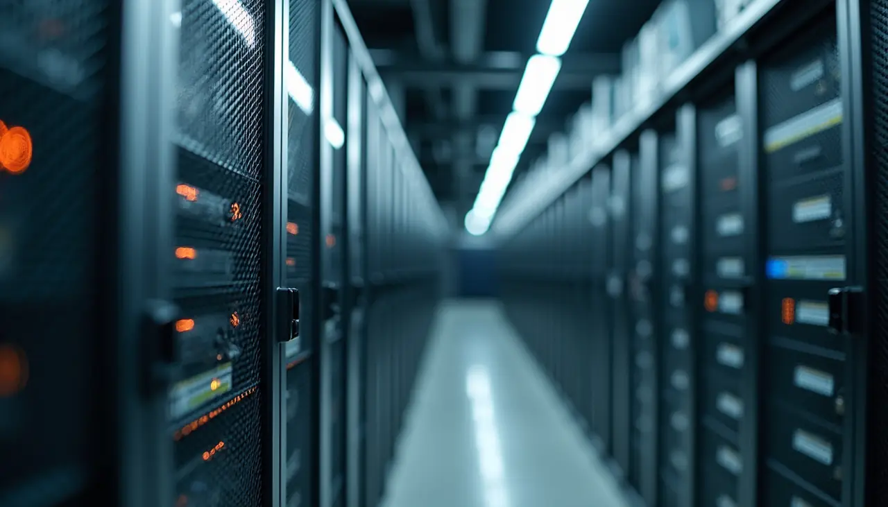Long corridor of server racks